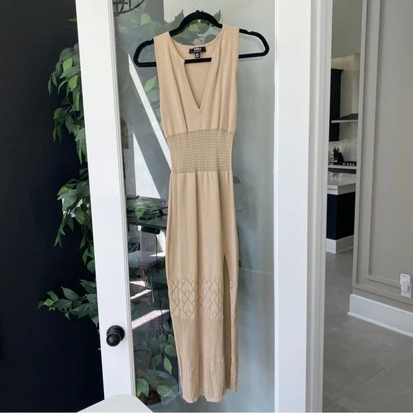 Hera Collection | Dresses | Hera Cream Knit Split Midi Dress With Stretchy  Waistband And Design | Poshmark